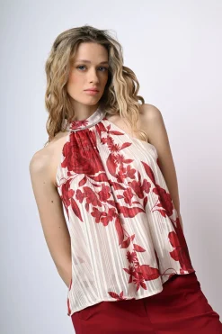 Top in georgette a stampa floreale
