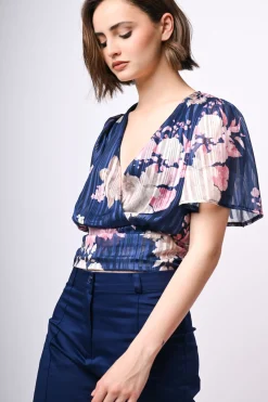 Top in georgette lurex a stampa floreale