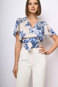 Top in georgette lurex a stampa rose
