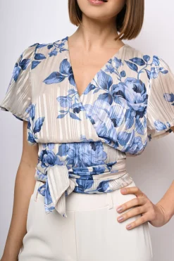 Top in georgette lurex a stampa rose