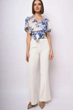 Top in georgette lurex a stampa rose