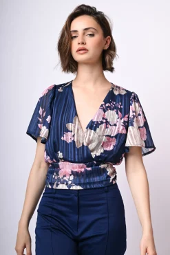 Top in georgette lurex a stampa floreale