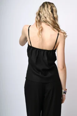 Top in lino e viscosa con pizzo