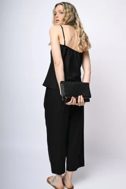 Top in lino e viscosa con pizzo