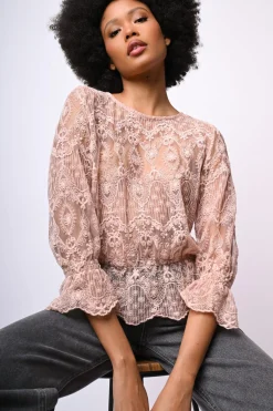 Top in pizzo misto cotone