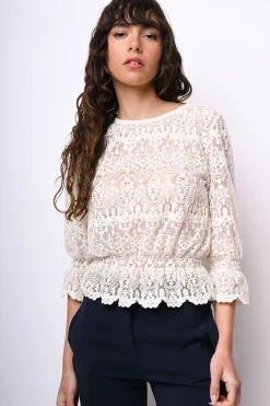Top in pizzo misto cotone