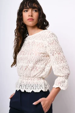 Top in pizzo misto cotone