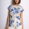 Top in raso a stampa rose