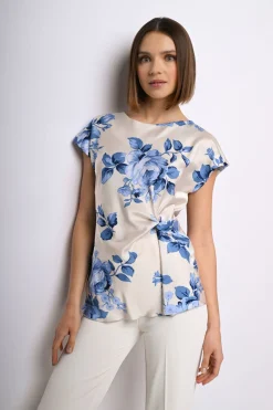 Top in raso a stampa rose