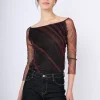 Top in tulle a righe diagonali