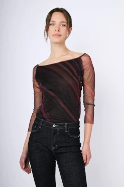 Top in tulle a righe diagonali