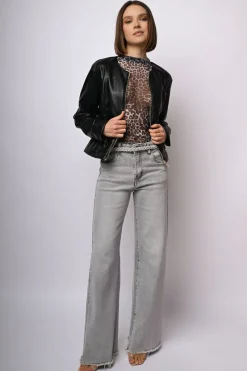 Top in tulle a stampa animalier