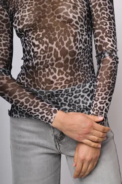 Top in tulle a stampa animalier