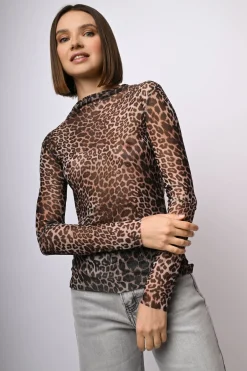 Top in tulle a stampa animalier