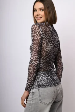 Top in tulle a stampa animalier