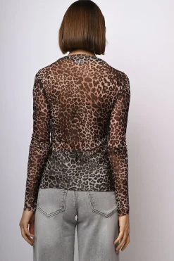 Top in tulle a stampa animalier