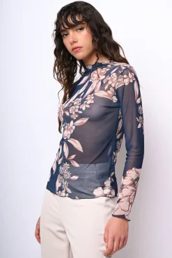Top in tulle a stampa floreale