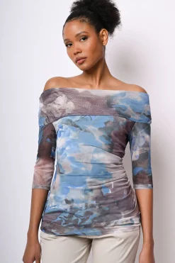 Top in tulle a stampa floreale astratta