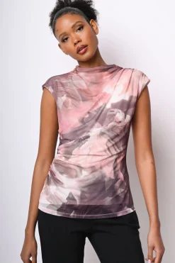 Top in tulle a stampa floreale astratta