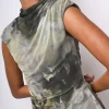 Top in tulle a stampa floreale astratta