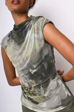 Top in tulle a stampa floreale astratta