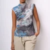 Top in tulle a stampa floreale astratta