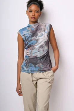Top in tulle a stampa floreale astratta
