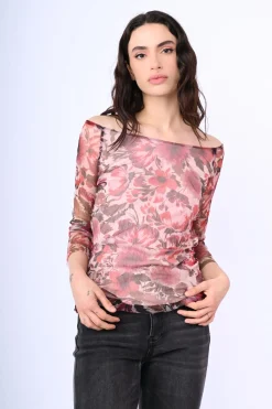 Top in tulle a stampa floreale