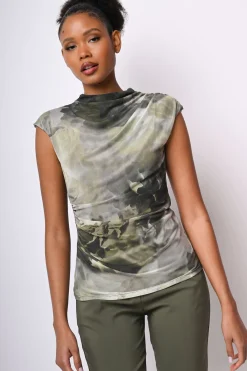 Top in tulle a stampa floreale astratta