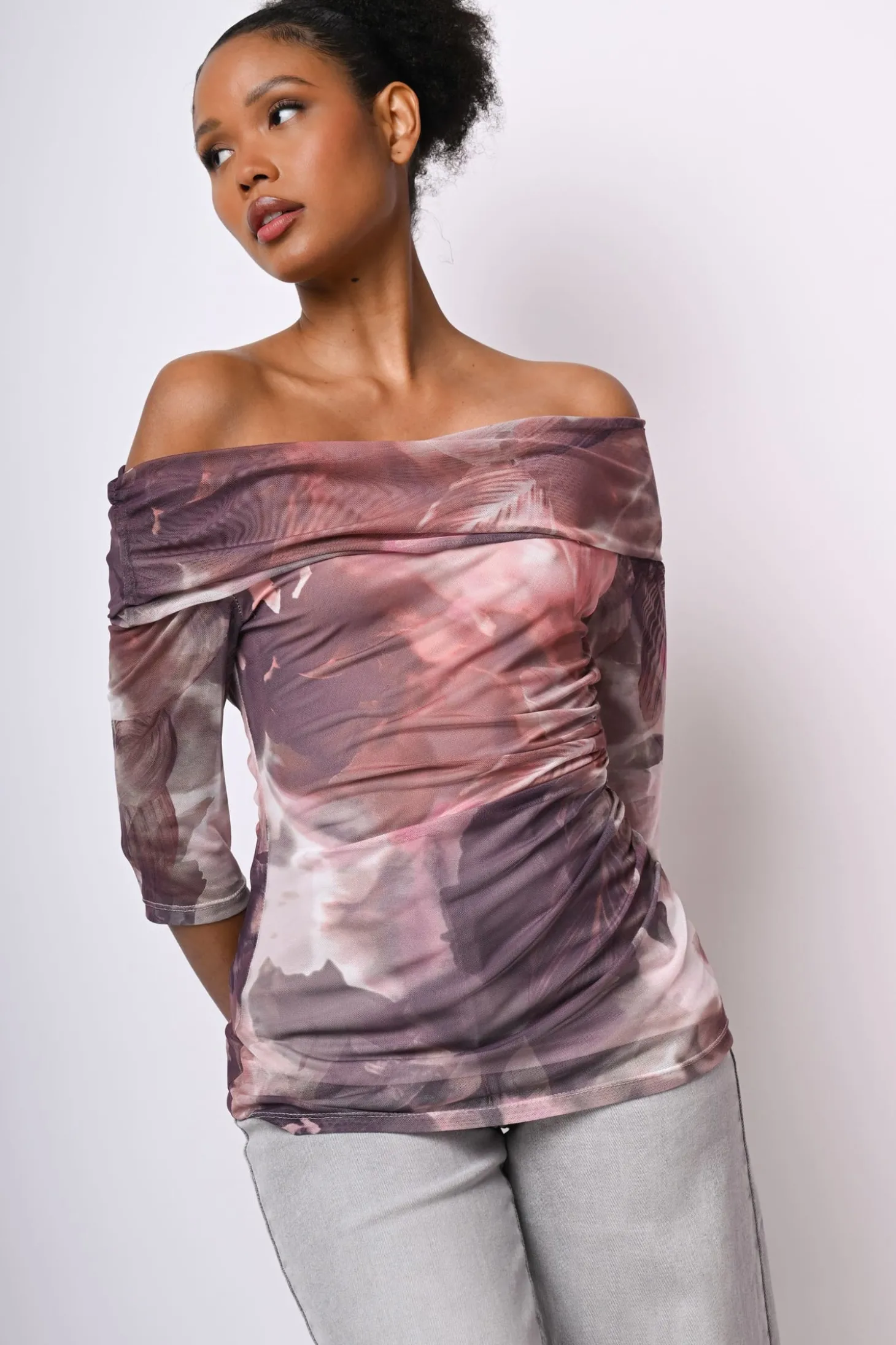 Top in tulle a stampa floreale astratta
