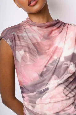 Top in tulle a stampa floreale astratta