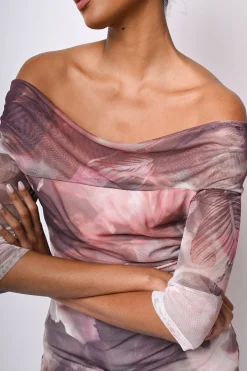 Top in tulle a stampa floreale astratta