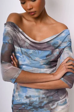 Top in tulle a stampa floreale astratta