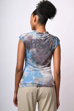 Top in tulle a stampa floreale astratta