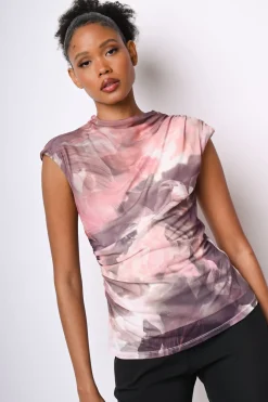 Top in tulle a stampa floreale astratta