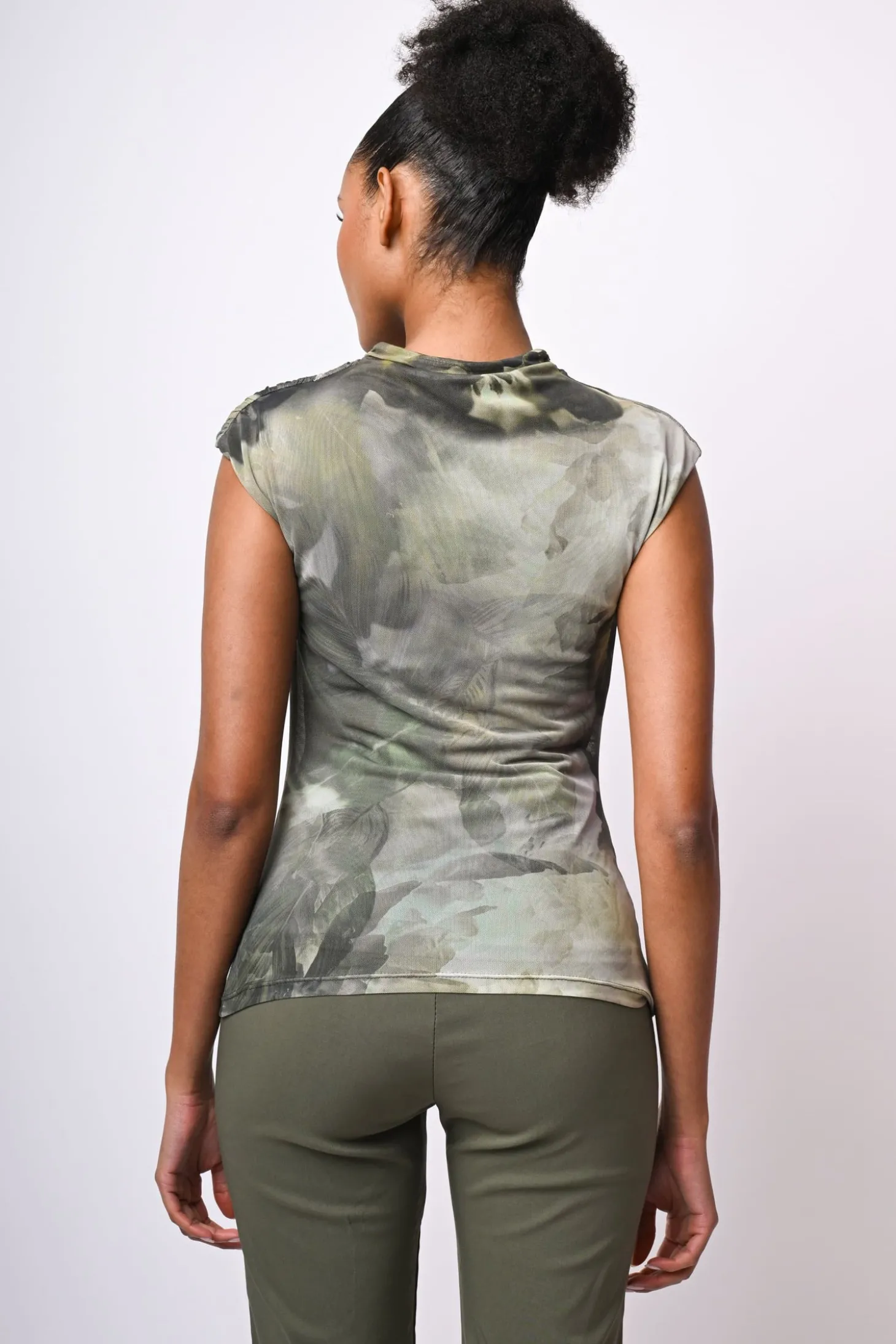 Top in tulle a stampa floreale astratta
