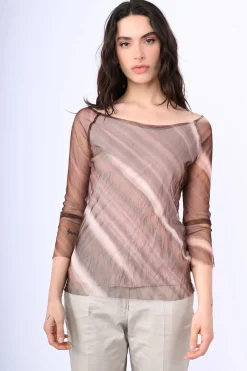 Top in tulle a stampa righe diagonali
