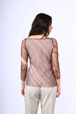 Top in tulle a stampa righe diagonali