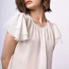 Top in tulle con maniche a balze