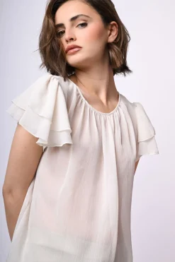 Top in tulle con maniche a balze