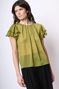 Top in tulle con maniche a balze