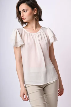 Top in tulle con maniche a balze