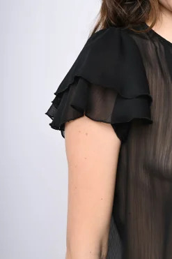 Top in tulle con maniche a balze
