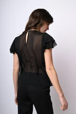 Top in tulle con maniche a balze