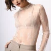 Top in tulle con ricami floreali