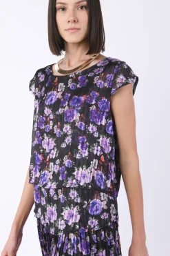 Top manica aletta fantasia flower