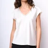 T-shirt con scollo a V profilato in strass