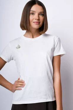 T-shirt in cotone con spilla a cuore