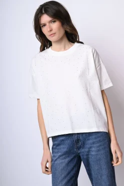 T-shirt in cotone con strass